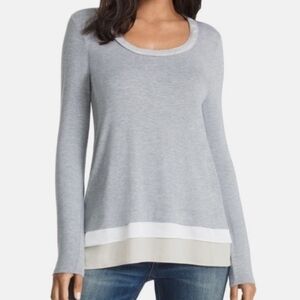 White House Black Market Grey Chiffon Layer Shirt